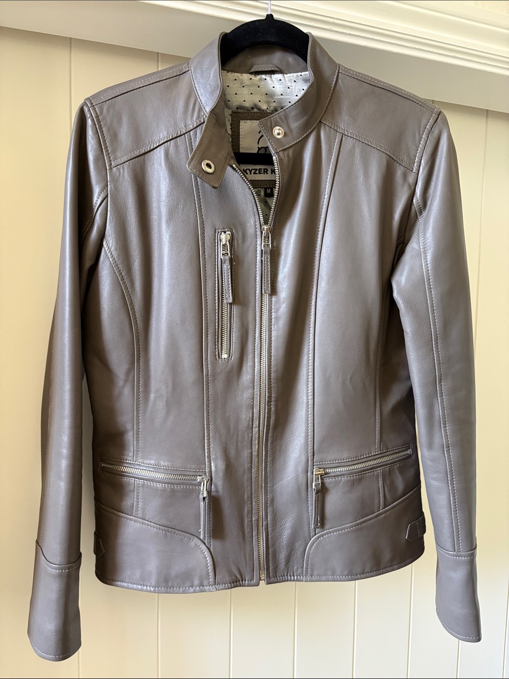 Kyzer Kraft Brand Women’s Taupe Leather Moto Jacket NEW